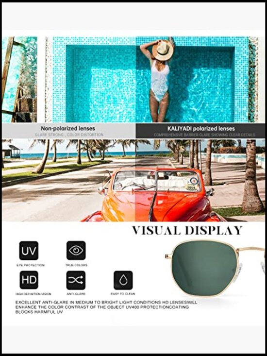Polarized Square UV Protection Sunglasses, Lightweight Metal Frame Hexagonal, 3 main image 6